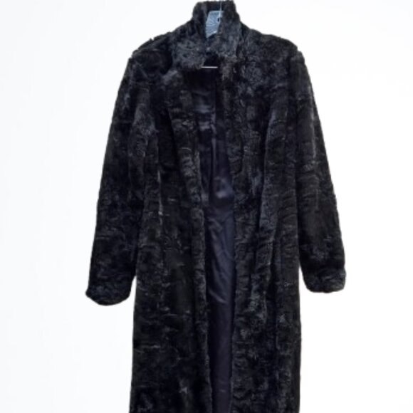 Betsy Johnson Maxi Faux Fur Black Coat S-M - Picture 1 of 17